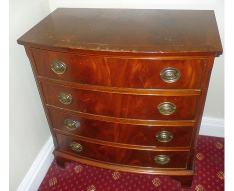 *J Sydney Smith, Georgian style bow front mahogany chest of 4 drawers, on bracket feet, 36" high x 34 1/2" wide