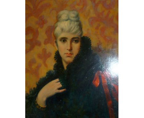 *G. Moretto (20th Century) Oil painting on canvas bust portrait of a female 23" x 19" in gilt frame
