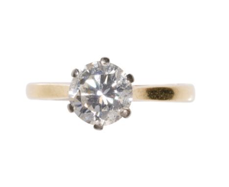 DIAMOND SOLITAIRE RING, the brilliant-cut diamond approx 1.25ct, claw-set on a yellow gold shank, ring size L