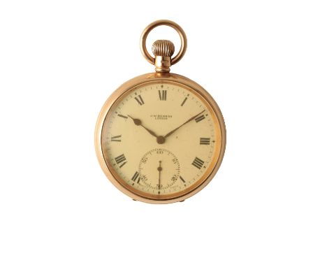 J.W. BENSON OF LONDON: 9CT GOLD GENTLEMAN'S POCKET WATCH, circa 1930's, with keyless wind movement, the white enamel dial wit