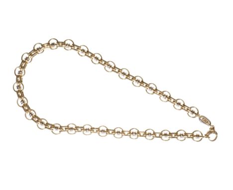 18K YELLOW GOLD FANCY LINK NECKLACE, with ring clasp, 40cm long, approximately 21.7gram