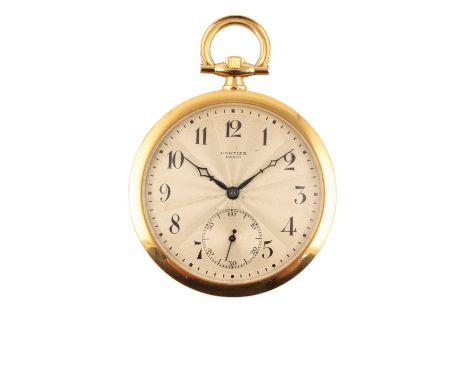 CARTIER: 18CT GOLD OPEN FACED GENTLEMAN'S POCKET WATCH, circa 1930's, with key-less wind movement, the champagne-coloured dia