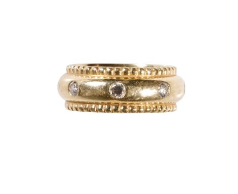 THEO FENNELL HAND MADE DIAMOND SET RING, eight brilliant-cut diamonds set to the centre of the band, with beaded edges, appro