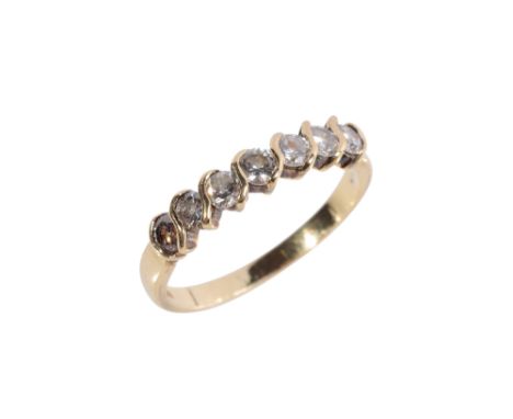 DIAMOND HALF ETERNITY RING, seven brilliant-cut diamonds, approx 0.56ct total weight, on an 18ct yellow gold shank, ring size