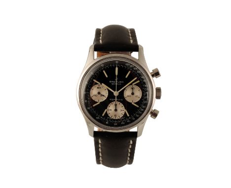 BREITLING TOP TIME GENTLEMAN'S STAINLESS STEEL CHRONOGRAPH WRISTWATCH with manual wind movement, the black dial with triple s