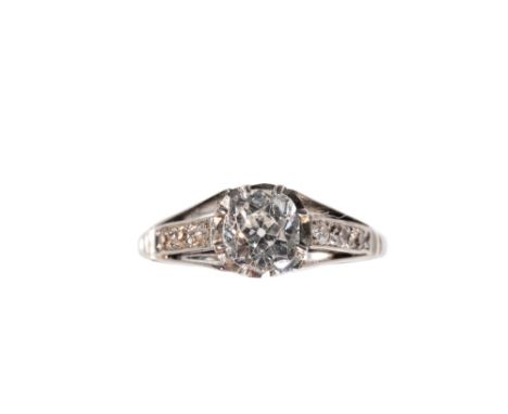 DIAMOND SOLITAIRE RING, approx .75ct, on a white gold shank stamped "18ct &amp; Plat", with open work diamond set shoulders, 