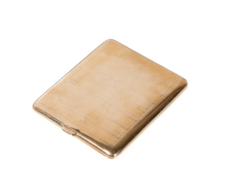 9CT YELLOW GOLD CIGARETTE CASE, by Horace Woodward &amp; Co, Birmingham,1919, rectangular form with engine turned decoration,