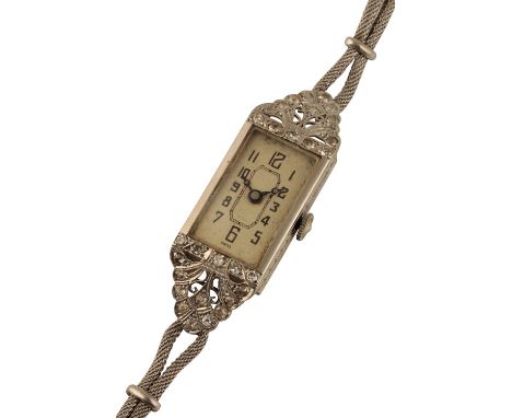 PERLA WATCH COMPANY 18 CT WHITE GOLD AND DIAMOND LADY'S COCKTAIL WATCH with manual wind movement, white dial, black Arabic nu