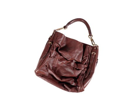 CHRISTIAN DIOR LADIES CHOCOLATE BROWN LEATHER BUCKET BAG, with goldtone hardware and detachable shoulder strap with CD detail