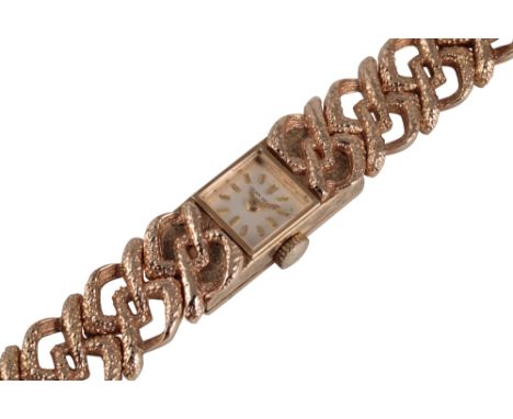 JEAN RENET LADY'S 9CT GOLD BRACELET WATCH with manual wind movement, gold baton numerals and hands, circa 1970's, 29 grams, c