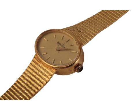 JAEGER LE COULTRE 18 CARAT GOLD LADY'S BRACELET WATCH with manual wind movement, gold dial, gold baton numerals and hands, ci