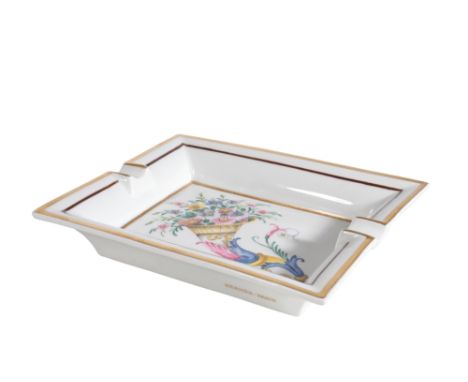 HERMES PARIS: A CERAMIC ASHTRAY, with floral decoration, 19cm x15.5cm