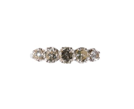 FIVE STONE DIAMOND RING, each graduated diamond illusion-set, approx 1.20ct total weight, on an 18ct white gold shank, ring s