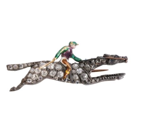 VICTORIAN DIAMOND AND ENAMEL JOCKEY BROOCH, in a fitted presentation case
