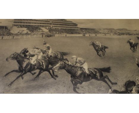 A large black and white print entitled 'The King's Derby, 1909'