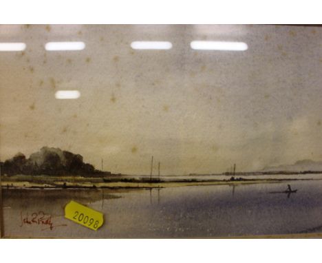 John R Pretty, watercolour landscape study of a river scene together with a seascape