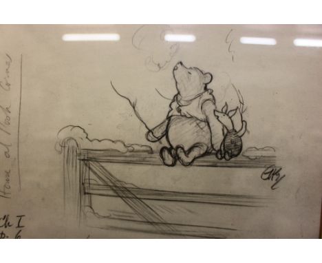 A black and white Winnie The Pooh print