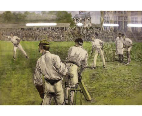 A coloured print 'Cricket Match At Lords'