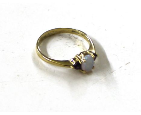 A 9ct gold opal and amethyst set ring