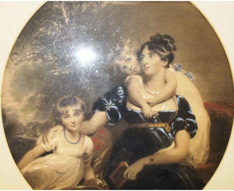 A pair of coloured engravings after J Wallis together with a circular portrait study