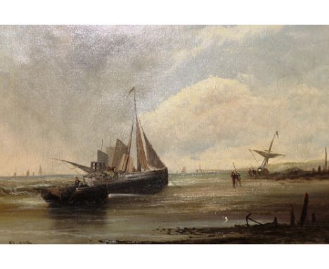 W Byron, oil on canvas seascape depicting moored fishing boats