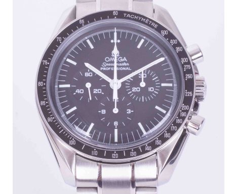 Omega, a gents 2005 stainless steel Speedmaster 'Moon' wristwatch, manual wind,&nbsp; black dial, reference number 35705000, 