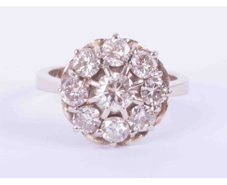 An 18ct white gold flower style cluster ring set approx. 1.80 carats of round brilliant cut diamonds, colour H, SI2 clarity, 