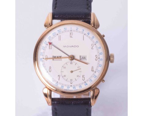 Monado, a rare gents triple calendar wristwatch, yellow gold case, manual wind movement, circa 1956-58, day-date with large s