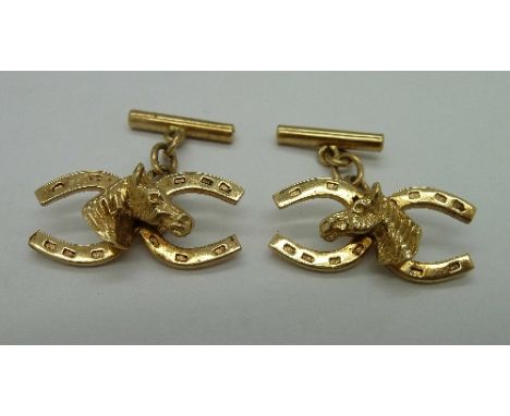A pair of 9ct gold horseshoe cufflinks, weight 6.7g