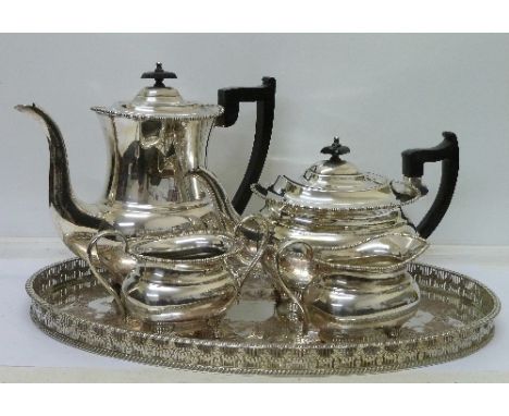 A four piece plated tea service by Viners and a plated gallery tray
