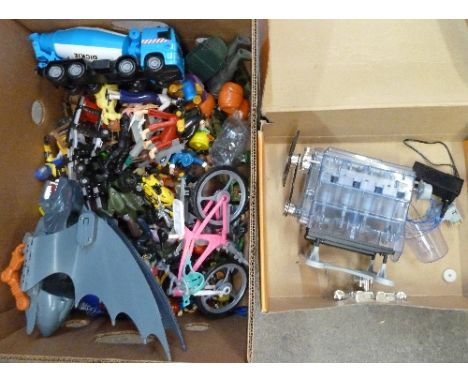 Model character figures, a Haynes Build Your Own internal combustion engine, etc.