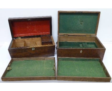 A rosewood caddy, a/f, and an oak cutlery box