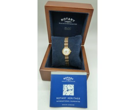 A lady's 9ct gold Rotary wristwatch and bracelet strap, total weight 20.9g, strap a/f, boxed