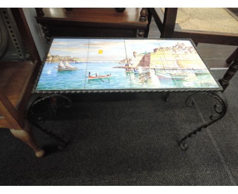 A tile top coffee table