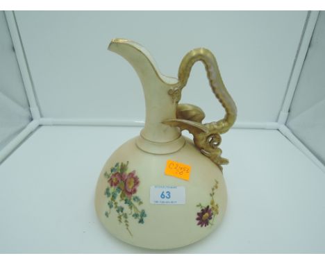 A ceramic jug hand painted in a Royal Worcester style