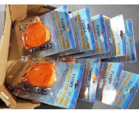 Tools - nine 1 x 15 foot ratchet tie down's, all sealed in blister packs
