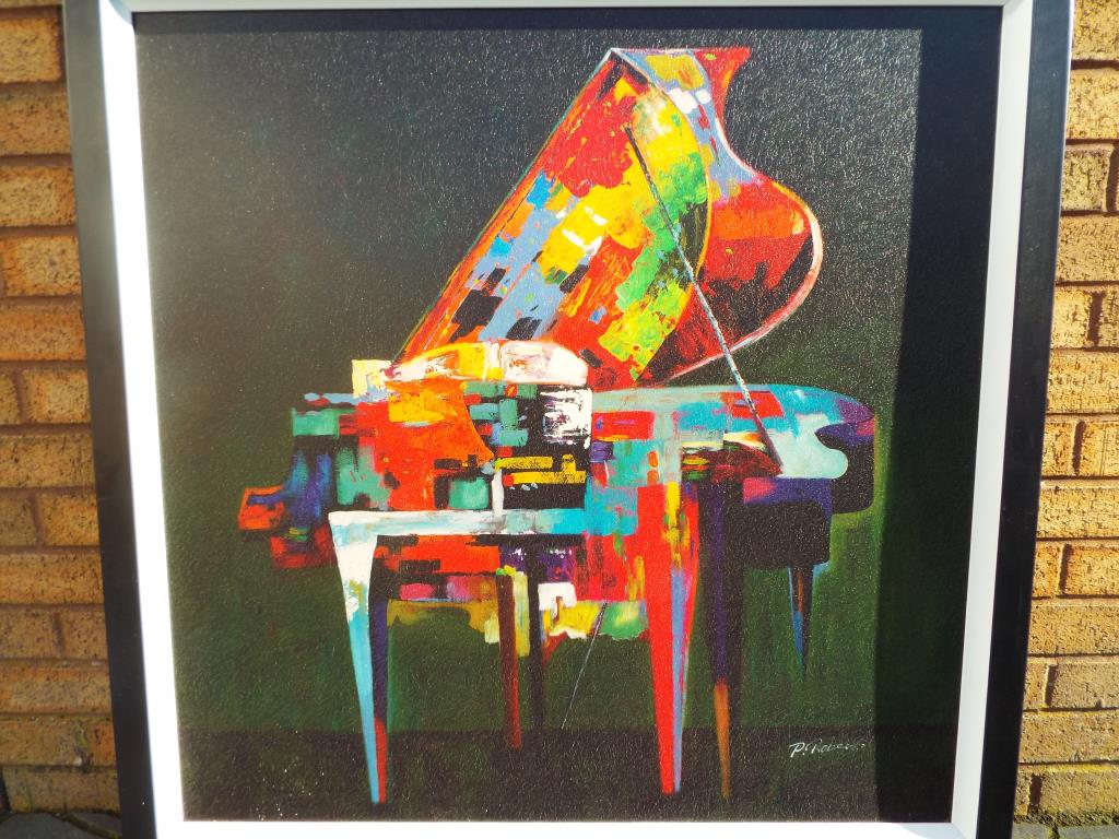 A large decorative framed print, entitled Piano Coloratura by P Robert
