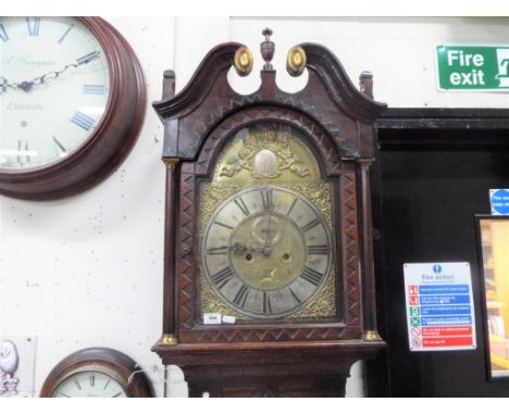 A good early 18th century 8-day longcase clock, 12 x 16 inch arched brass dial, wheatear engraving to outer perimeter, applie