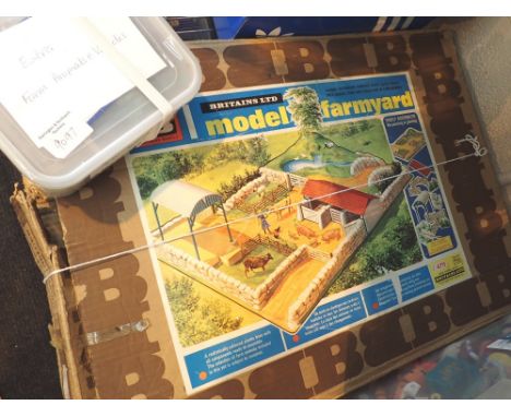 Britains model farmyard in original box with additional farm animals and vehicles
