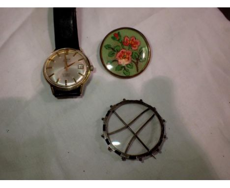 UNO: Sea Lord gents automatic 25 jewel wristwatch with date aperture on a black leather strap, working at lotting, and two br