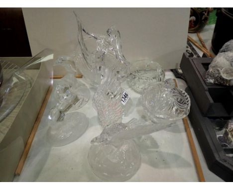 Seven pieces of mixed crystal including a Royal Crystal rock figurine, largest H: 28 cm. Not available for in-house P&amp;P 