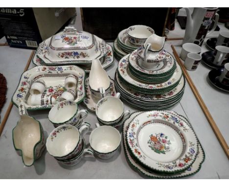Fifty three pieces of Spode Chinese rose dinnerware, signs of use throughout. Not available for in-house P&amp;P 
