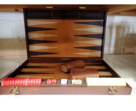 Leather cased backgammon set. Not available for in-house P&amp;P 