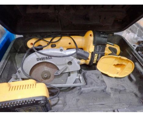 DeWalt tool box containing cordless drill and cutter. All electrical items in this lot have been PAT tested for safety and ha