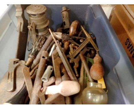 Collection of mixed tools including a shoe last etc. Not available for in-house P&amp;P 