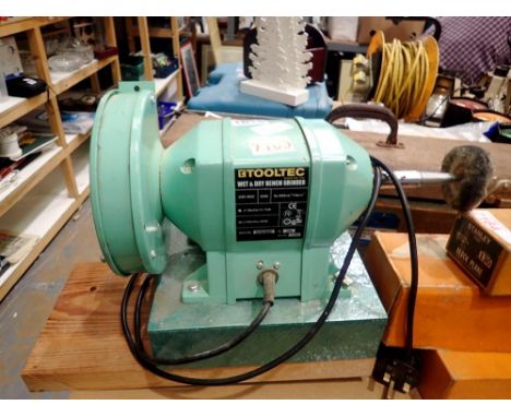 Tooltec wet and dry bench grinder. All electrical items in this lot have been PAT tested for safety and have passed. This doe