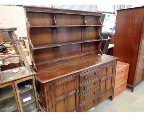 Ercol dresser with plate rack, 146 x 50 x 170 cm. Not available for in-house P&amp;P 