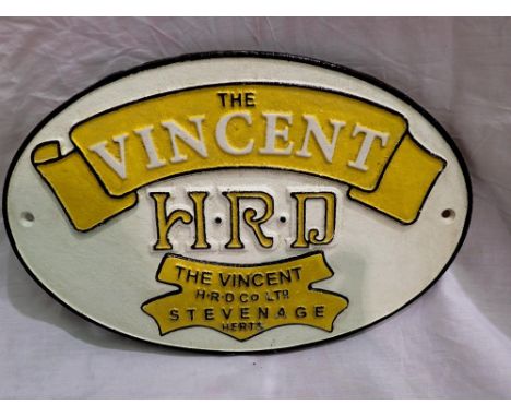 Cast iron Vincent Motorcycles plaque, W: 35 cm. P&amp;P Group 1 (£14+VAT for the first lot and £1+VAT for subsequent lots) 