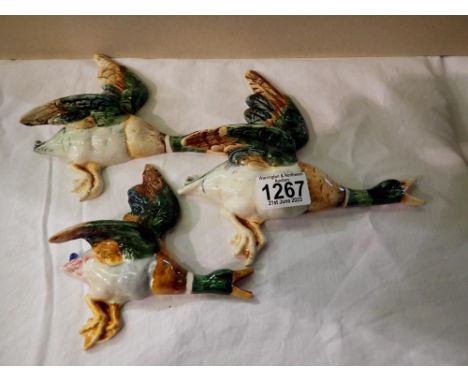 Three Royal Dux wall hanging ducks, one head re glued, Numbers 10745, 10747, 10749. P&amp;P Group 3 (£25+VAT for the first lo