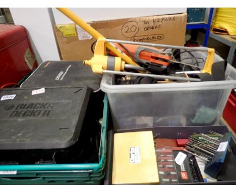 Three boxes of mixed tools to include black &amp; decker scorpion saw. All electrical items in this lot have been PAT tested 